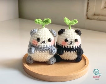 パンダのキーホルダー - かぎ針編みのパターン - パンダのあみぐるみ