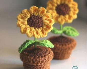 AMIGURUMI: Sunflower Crochet Pattern, Crochet Sunflower Pot, Sunflower Pattern, Flower Bouquet DIY Crochet Pattern, Flower Pattern