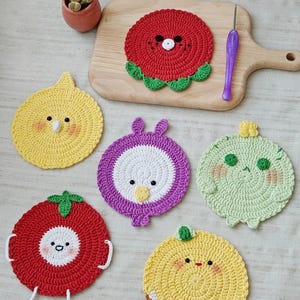 Bundle 6 Coasters Crochet PDF Pattern, No sew Coaster Crochet Home Decor, Easy Crochet Cute Coaster Amigurumi Tutorial Holiday Decoration
