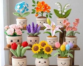 Bundle 10in1 Flower Pots Crochet PDF Pattern - Easy Crochet Cute Flower Home Decoration - Cute Potted Amigurumi Tutorial - Floral Crochet