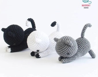 Paquete de patrones de amigurumi de gatos adorables sin costuras, archivos PDF digitales en inglés, Gato con bollo, Gatitos regordetes, Gato amigurumi