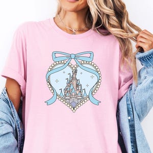 Disney Magical Castle With Blue Coquette Shirt, Magic Kingdom T-shirt, Disney Girl Trip, Disneyworld Family Shirts