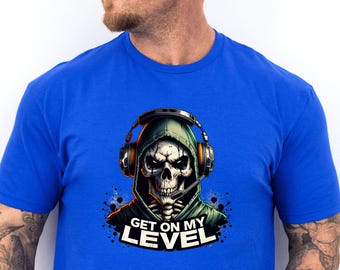 Get On My Level T-Shirt, Gaming Skeleton Boys Shirt, Funny Video Games Tee