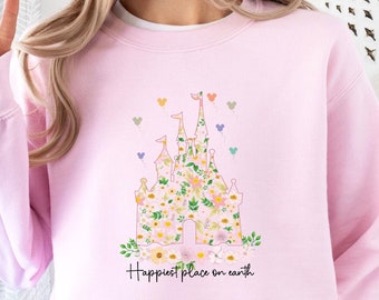 Happiest Place on Earth Sweatshirt, Magic Kingdom Shirt,Disney Castle Floral Shirt,Magical World Hoodie, Magical Kingdom, Disney World Shirt