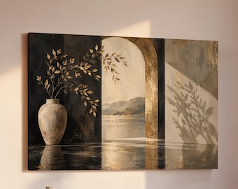 Olive Branch Vase | Ceramic Vase Art | Mediterranean Archway Lake View | Coastal Art | Housewarming Sister Birthday