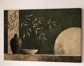 Japandi Wall Art | Wabi Sabi Print | Dark Botanical Decor | Abstract Green Still Life | Mid Century Wall Decor | Housewarming Sister Gift