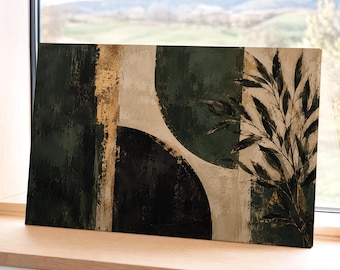 Abstract Botanical | Emerald Green Wall Art | Gold Leaf Decor | Mid Century Geometric Print | Bedroom Wall Decor | Gift For Her