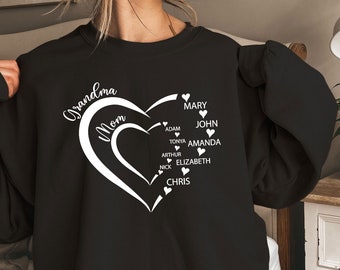 Custom Grandma Heart Sweatshirt, Grandma Sweatshirt With Grandkids Name, Mother's Day Gifts, Gift for Nana, Grandma Mom Sweater