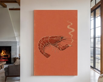 Shrimp Wall Art | Quirky Wall Decor Canvas | Kitchen Wall Decor | Special Gift For Bestie