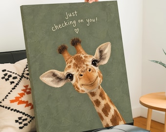 Giraffe Wall Art | Cute Giraffe Print | Funny Bathroom Art | Quote Safari Nursery Decor | Just Checking On You Wall Art