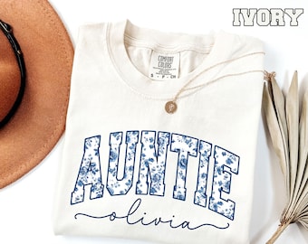 Comfort Colors® Personalized Auntie Shirt, Custom Aunt T-Shirt, Toile De Jouy Aunt Tee, Gift For Aunt, New Auntie Shirt, Aunt To Be T-shirt