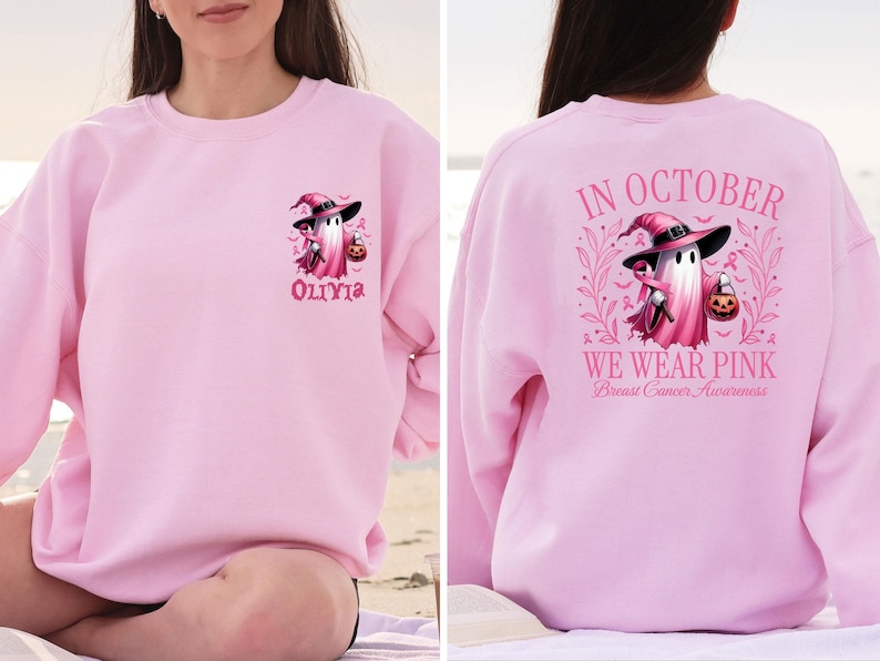 In October We Wear Pink Ghost Shirt, Halloween Ghost Shirt, Pink Ribbon Shirt, Breast Cancer Awareness Shirt, We Wear Pink, Halloween Shirt