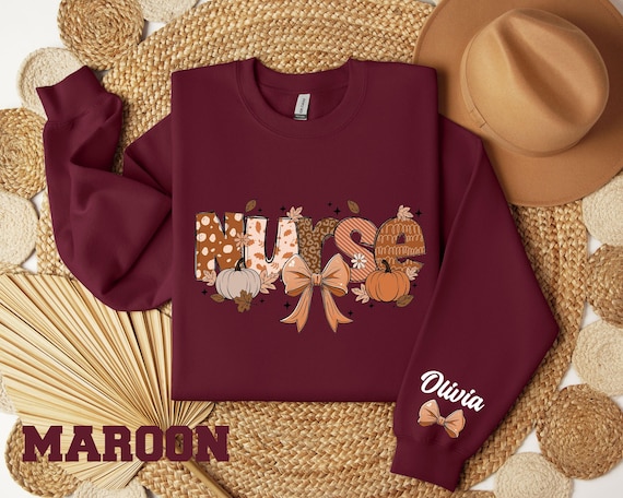 Custom Fall Nurse Shirt, Personalized Nurse Pumpkin Sweatshirt for Nurse Gift for Nurse, Fall Coquette Bow Shirt For Registered Nurse Hoodie