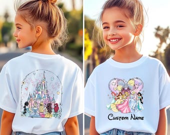 Custom Retro Disney Princess Shirt, Watercolor Castle Princess Tee, Disney Trip Shirt For Girls, Magic Kingdom Princess T-Shirt, Disney Tee