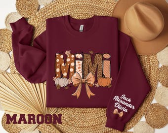 Mimi Fall Sweatshirt, Personalized Mimi Fall Sweater With Kids Name, Mimi Pumpkin Hoodie, Fall Mimi Coquette Pumpkin Sweater, Coquette Fall