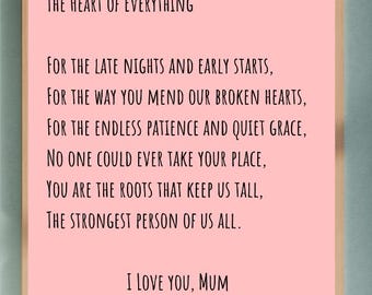 Mum Poem Print, Heart of Everything, Pastel Pink Wall Art (Digital Download)