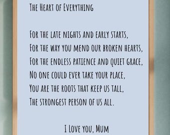 Mum Poem Print, Heart of Everything, Light blue, Mum Gift (Digital Download)