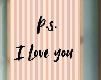 P.S. I Love You Pastel Stripe Print, Vintage Dopamine Decor (Digital Download)
