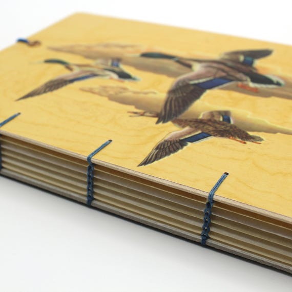 Flying Ducks Journal with Unlined White Paper and Upcycled Paper