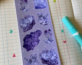 Amethyst Crystal Stickers: Happy Purple Gems, Vinyl