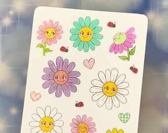 Flowers and Gingham hearts stickers