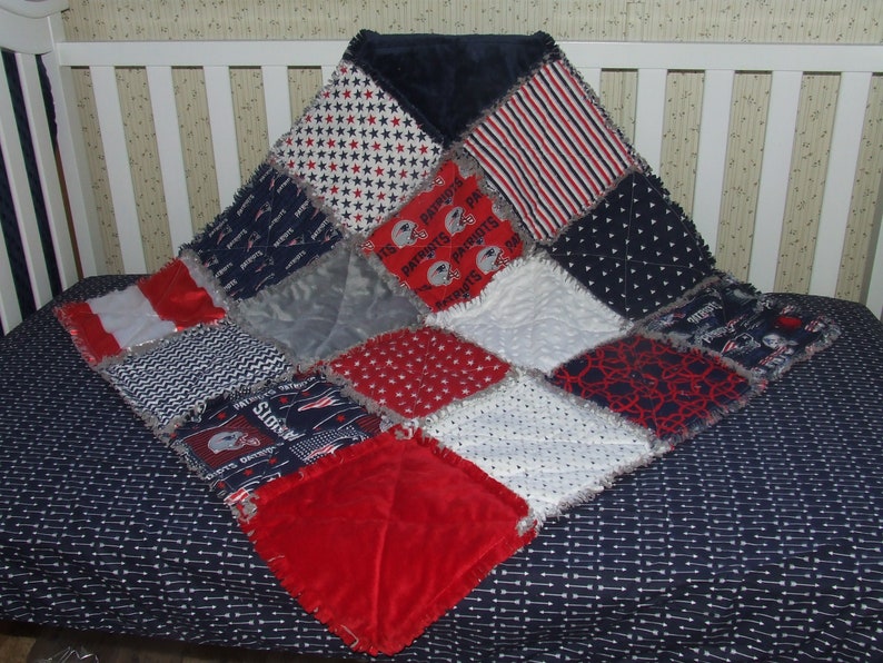 New England Patriots Rag Quilt Nursery Baby Toddler Bedding Etsy