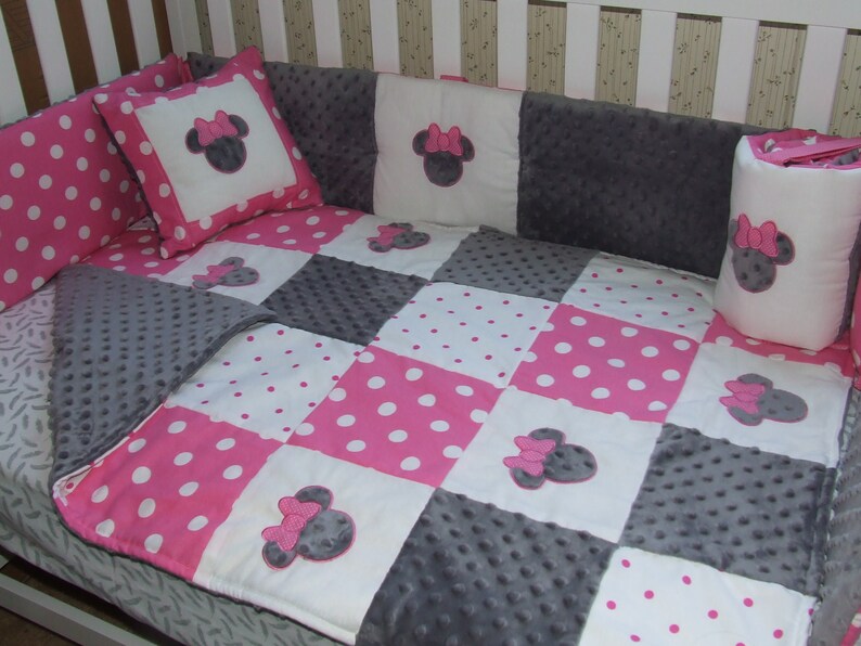 Custom Minnie Pink N Gray Personalized Mini Or Crib Or Toddler Etsy