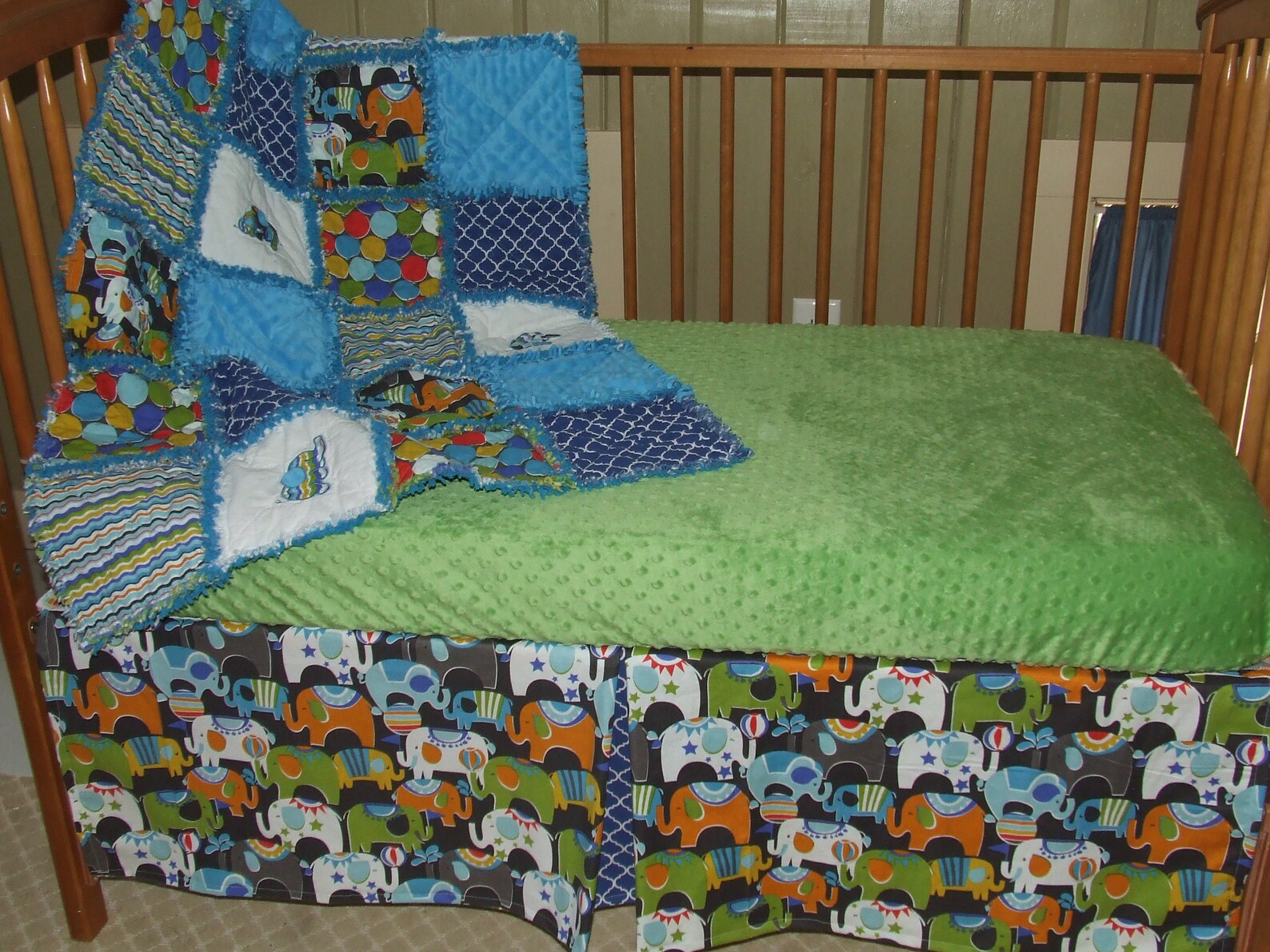 Custom Elephant Baby Crib Toddler 3 Pc Bedding Set W Minky Etsy