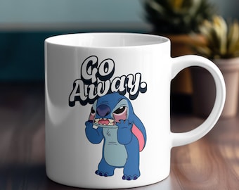 Caneca de cerâmica Go Away: inspirada em Lilo e Stitch, caneca Disney, caneca Stitch, Stitch engraçado