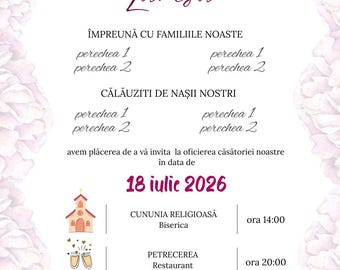 Romantic Wedding Invitation | Purple Floral Invitation | Editable Canva Template