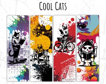 Cool Cats Digital Bookmark Printable - Urban Graffiti Wall Art Inspired, Fun Reading Accessory - Great Gift for Young Readers!