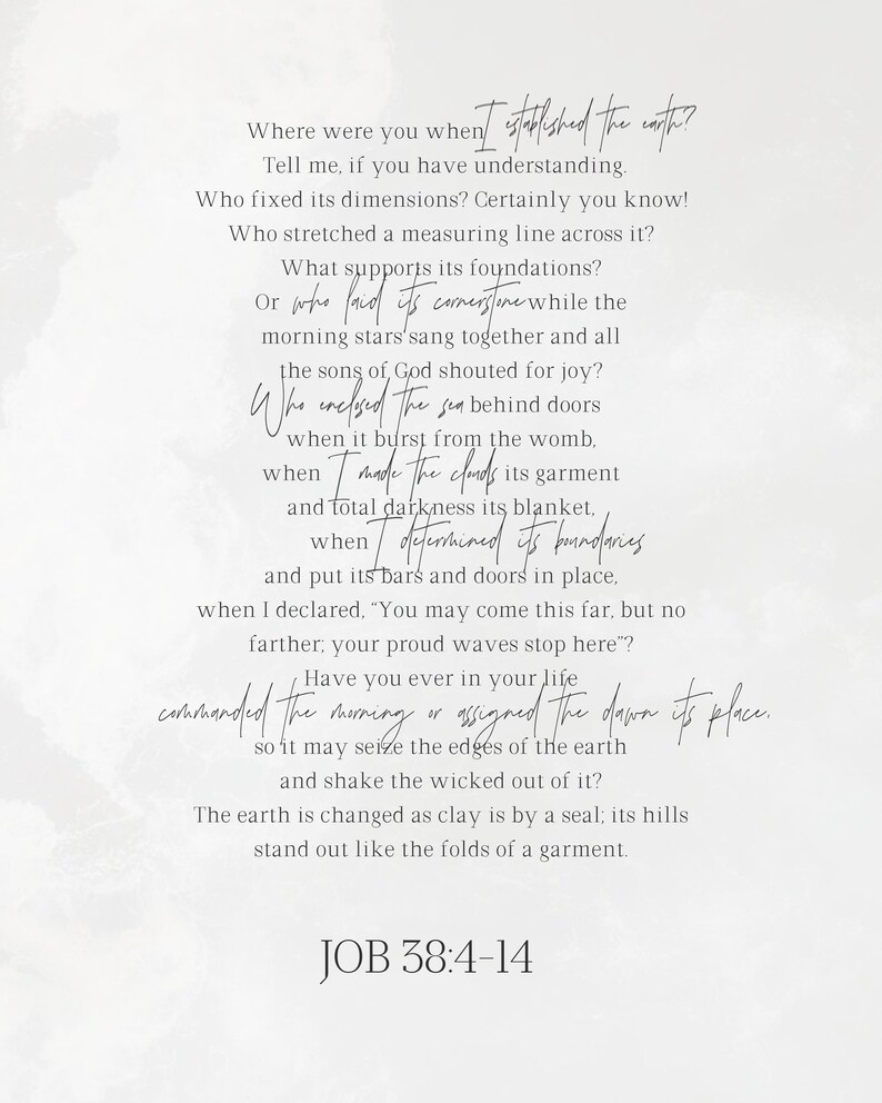 Job 38:4-14 Print | DIGITAL DOWNLOAD | Sea & Clouds Print | Job Print ...