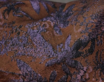 Exotic Jungle Botanical Jacquard Fabric - Heavyweight Textured Polyester for Apparel & Home Decor - Purple and Copper Tropical Leaf Print