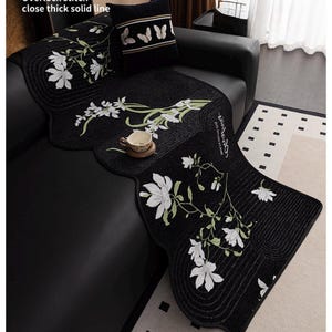 Vintage Mid-Century Floral Chenille Sofa Cover | Anti-Slip Furniture Protector | Cat Scratch Resistant Couch Throw | All-Season Sofa Mat