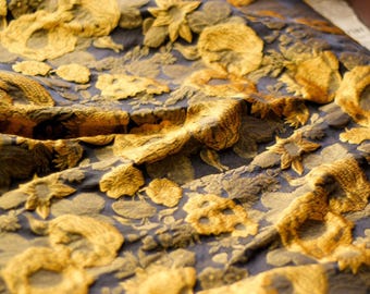 Gold Floral Embossed Jacquard Fabric by the Yard, Oil Painting Texture Brocade for High-End Suits, Jackets, and Home Decor - 162cm Wide