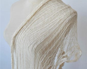 Distressed Off-White Open Weave Mesh Fabric | Sheer Boho Netting for Photography Backdrops, Rustic Wedding Decor, & Vintage Apparel |