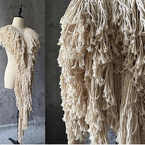 100% Baumwolle Lange Quaste Franse 20 cm Breit - Milch Tee Farbe - Designer Kleidungsstück Zubehör - Dicke Baumwollseil Spitze für Bühnenfotografie