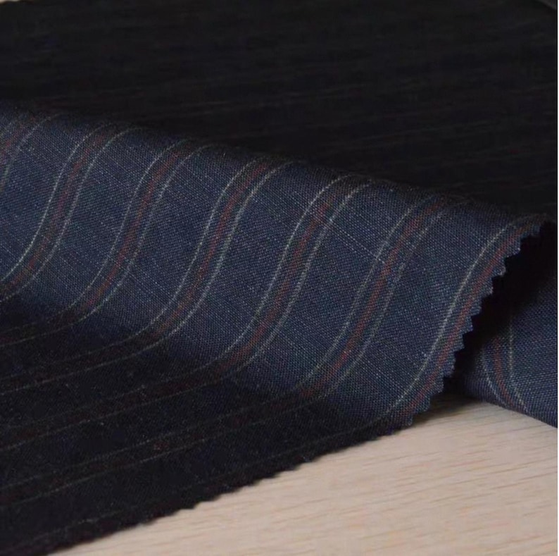 Navy Pinstripe Wool Linen Fabric by the Yard – 220g Lightweight Suiting ...
