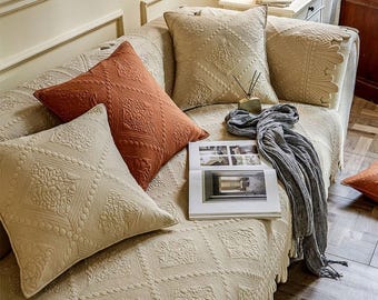 Modern Quilted Sofa Cover - Textured Corduroy Sectional Slipcover, Thickened Non-Slip Furniture Protector, Minimalist Living Room Decor