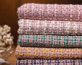 Pink Wool Blend Tweed Fabric by half meter, Heavyweight 620g/m Bouclé for Jackets and Skirts, Soft Rose Designer Fabric for Sewing