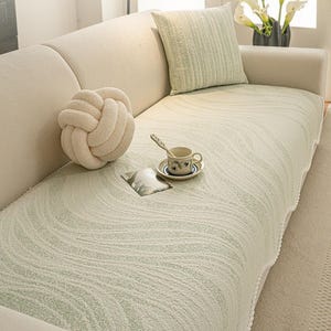 Cooling Ice Silk Sofa Cover 2026 Summer Edition Non-Slip Couch Protector Textured Bean Pattern Settee Mat - Minimalist Cream Furniture Throw