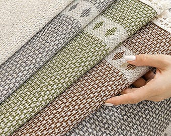 Japanese Style Linen Cotton Sofa Cover | Boho Woven Couch Protector with Tassels  Minimalist Geometric Sofa Throw All-Season Furniture Cover