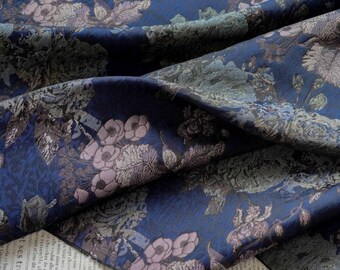 Blue & Sage Relief Brocade Fabric - High-Density 3D Floral Jacquard for Designer Blazers and Evening Wear - Heavyweight Decorative Textile