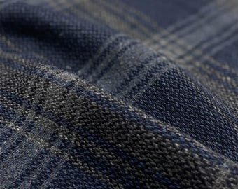 Deep Blue Plaid 100% Wool Fabric, Heavyweight Tartan for Winter Coats and Jackets, Premium Imported Tailoring Material, 62" Wide
