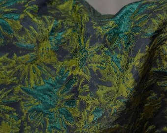 Teal Abstract Jacquard Fabric by the Yard, Textured Green Floral Brocade, 63" Wide High End Fashion Fabric for Suits,Blazers and Accessories