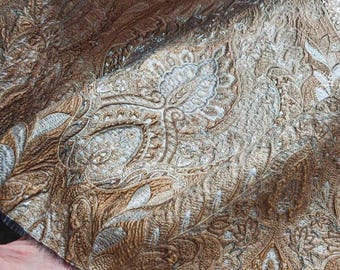 Luxury Gold Paisley Jacquard Fabric by the Yard | 3D Embossed Brocade for Coats, Dresses & Evening Wear | Vintage Style Textured Fabric