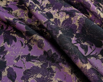 Regal Purple & Gold Metallic Jacquard – 145cm Wide Abstract Floral Brocade – Heavyweight Fabric for Evening Gowns, and Luxury Upholstery