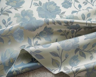 Elegant Dusty Blue Floral Jacquard Fabric – 146cm Wide Woven Satin Brocade – Premium Material for, Wedding Guest Dresses, and Luxury Decor