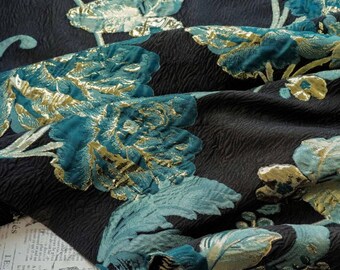 Emerald  Gold Embossed Floral Fabric by the Yard, Heavyweight Decorative Jacquard for Luxury Pillows,Drapery, and Home Accents  Chinoiserie
