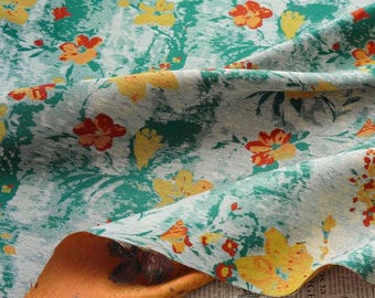 Vintage Floral Jacquard Fabric - Green & Gold Pastoral Brocade by the Meyer - for Cheongsam, Dresses, and Home Decor